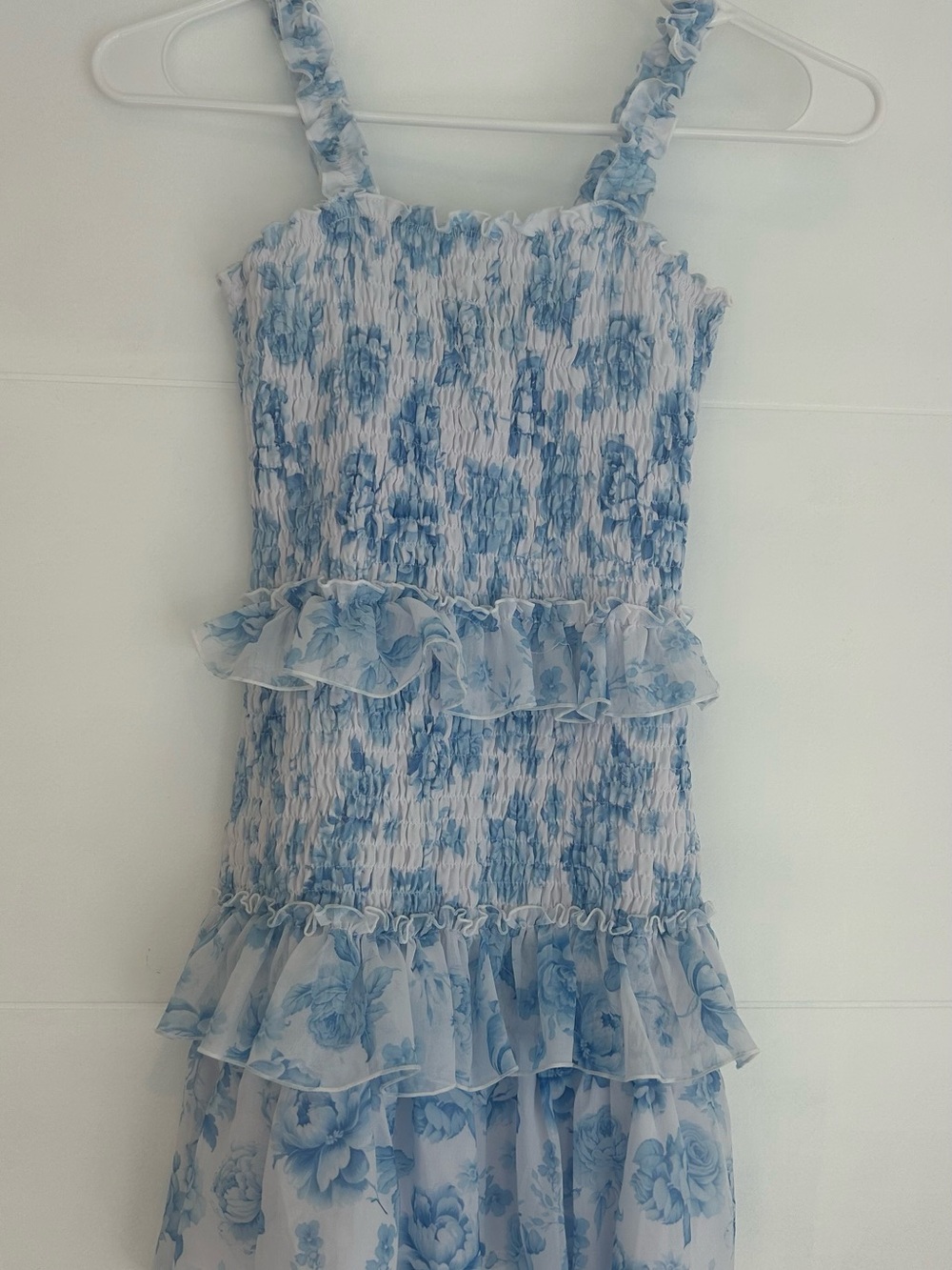 Flowers by Zoe Blue Floral Smocked Ruffle Dress